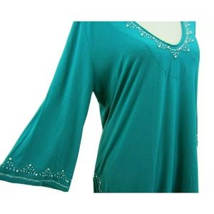 NEW Soft Surroundings Beaded Long Sleeve Teal Top
